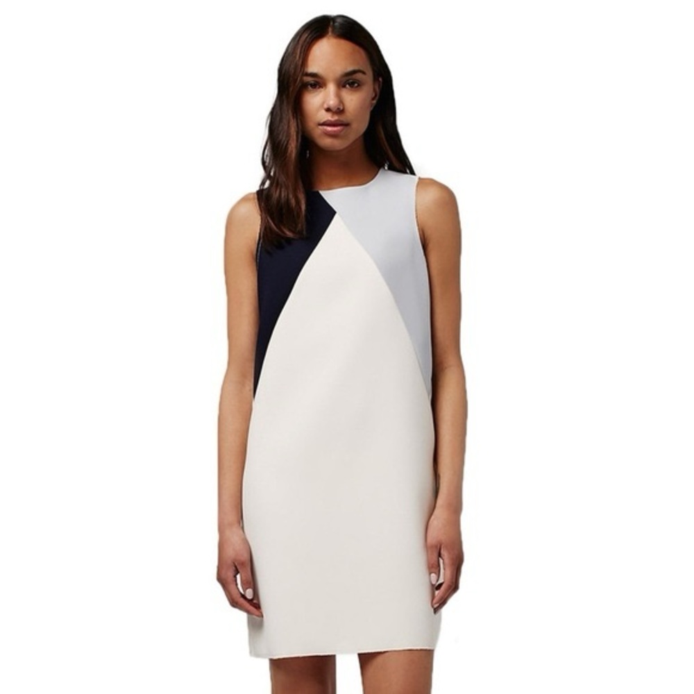 Topshop Colorblock Shift Dress Cream Navy Blue Sleeveless Size 8